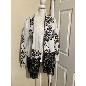 Chicos Jacket Womens S Floral Lace Open Front Cardigan Sweater Boho Chic